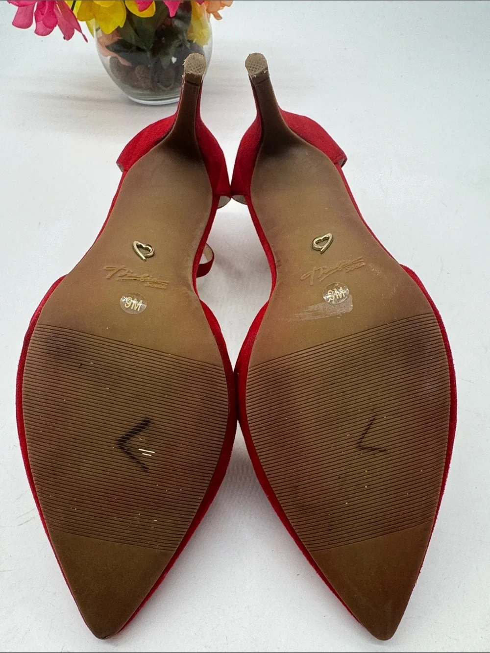 Thalia Sodi Red Pointed Toe Ankle Strap Heels Size 9